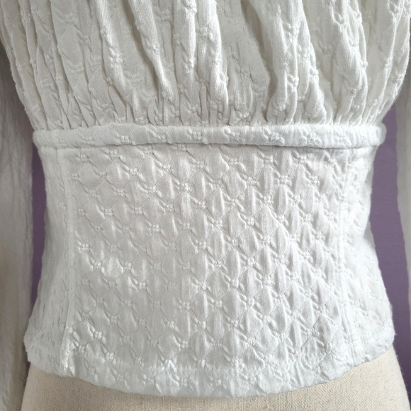 Free People Lady Bug Pointelle Long Sleeve Smocked Sweetheart Milkmaid Crop Top - Picture 13 of 16